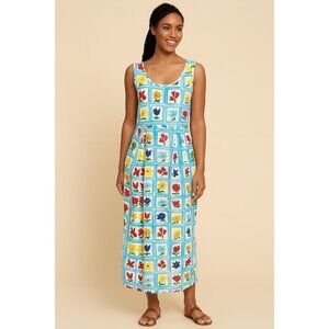 Jams World Dress Maxi Floral Print Cotton Sleeveless Size S Bright Multicolor